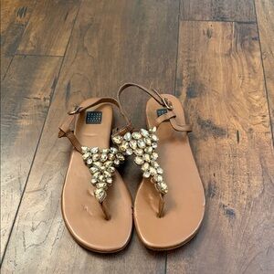 White House Black Market Brown Jeweled T-Strap Sandals